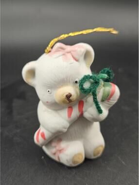 1986 BOA Bear Bell Christmas Ornament Kitsch Kidcore Candy Cane Taiwan R.O.C.